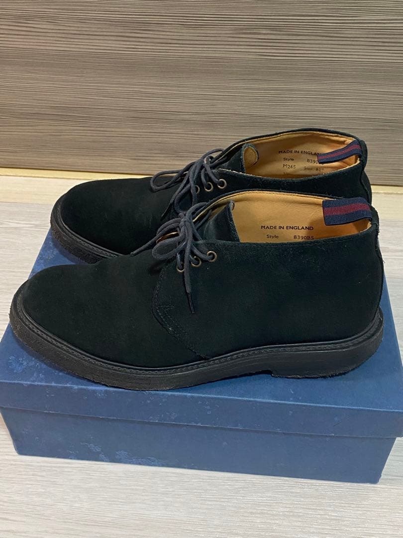 靴 SANDERS Low ChukkaBoot Black Suede 8 1/2