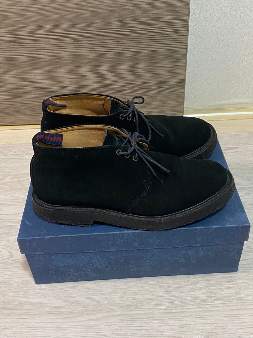 靴 SANDERS Low ChukkaBoot Black Suede 8 1/2