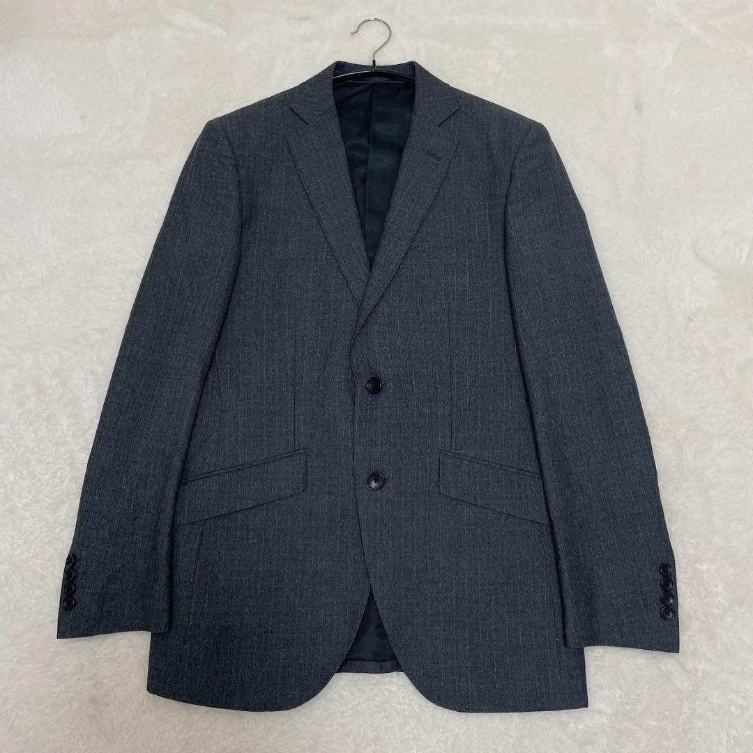 【美品】高級イタリア生地 マルゾット 3ピース スーツ セットアップ グレー L
