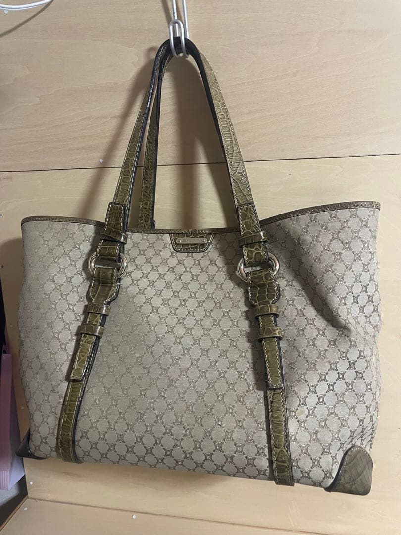 CELINE セリーヌ マカダム柄 トートバッグ キャンバスxレザー