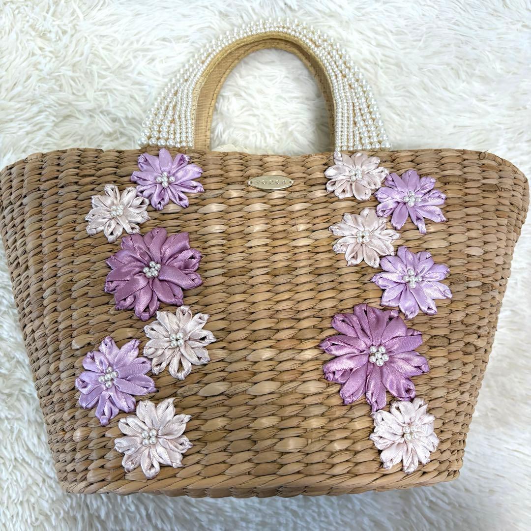 【極美品】TOCCA ✨かごバッグ　フラワー　パール　ハンドバッグ 花 ピンク
