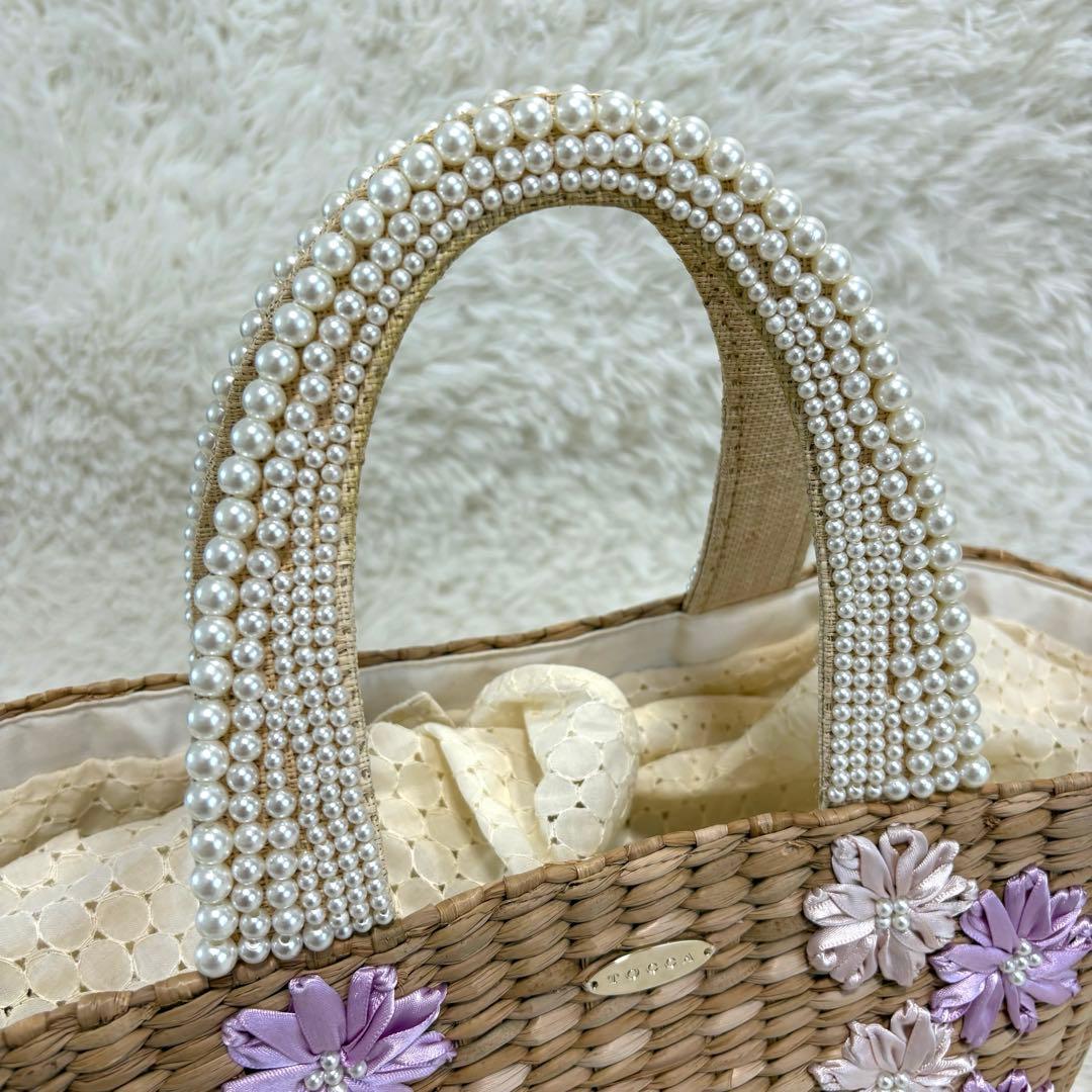 【極美品】TOCCA ✨かごバッグ　フラワー　パール　ハンドバッグ 花 ピンク