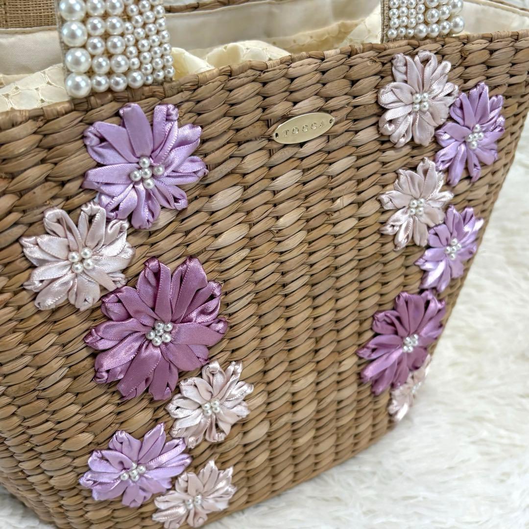 【極美品】TOCCA ✨かごバッグ　フラワー　パール　ハンドバッグ 花 ピンク