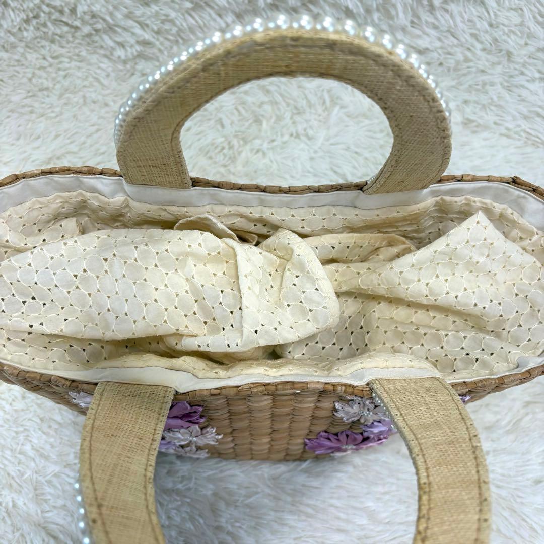 【極美品】TOCCA ✨かごバッグ　フラワー　パール　ハンドバッグ 花 ピンク