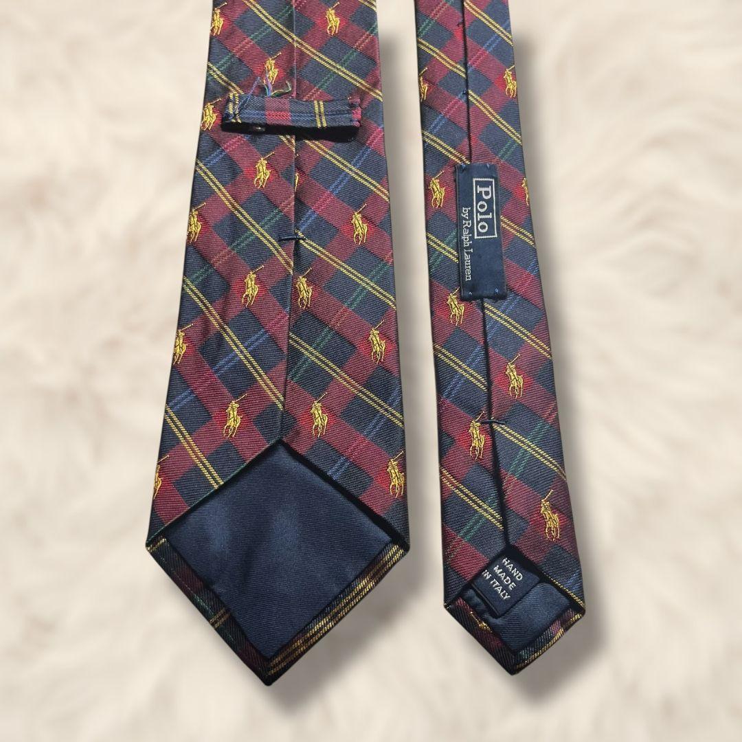 【美品✨】ポロバイラルフローレン タータンチェック 総柄ポニー刺繍 赤濃紺青緑黄