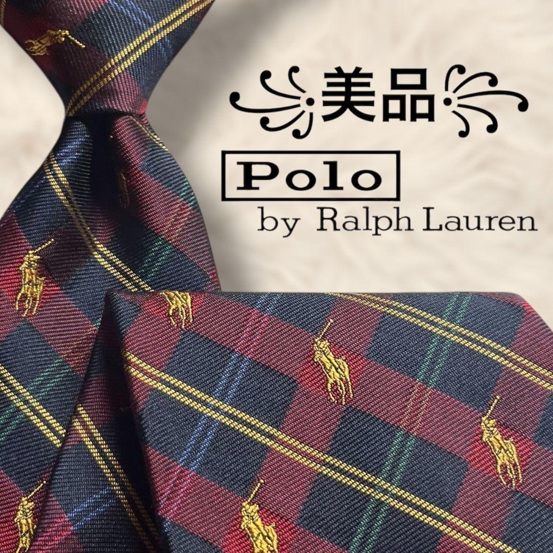【美品✨】ポロバイラルフローレン タータンチェック 総柄ポニー刺繍 赤濃紺青緑黄