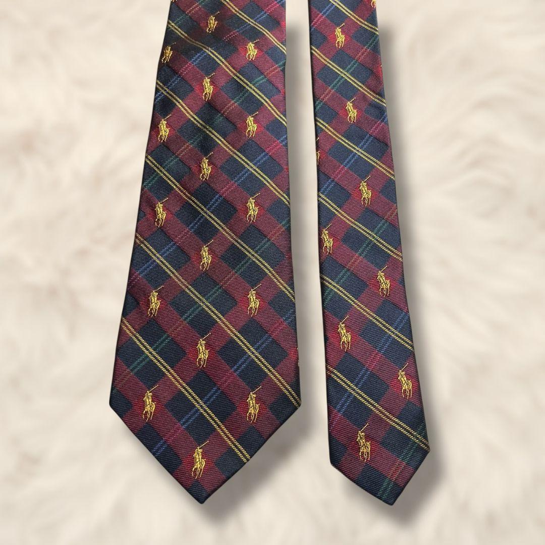 【美品✨】ポロバイラルフローレン タータンチェック 総柄ポニー刺繍 赤濃紺青緑黄