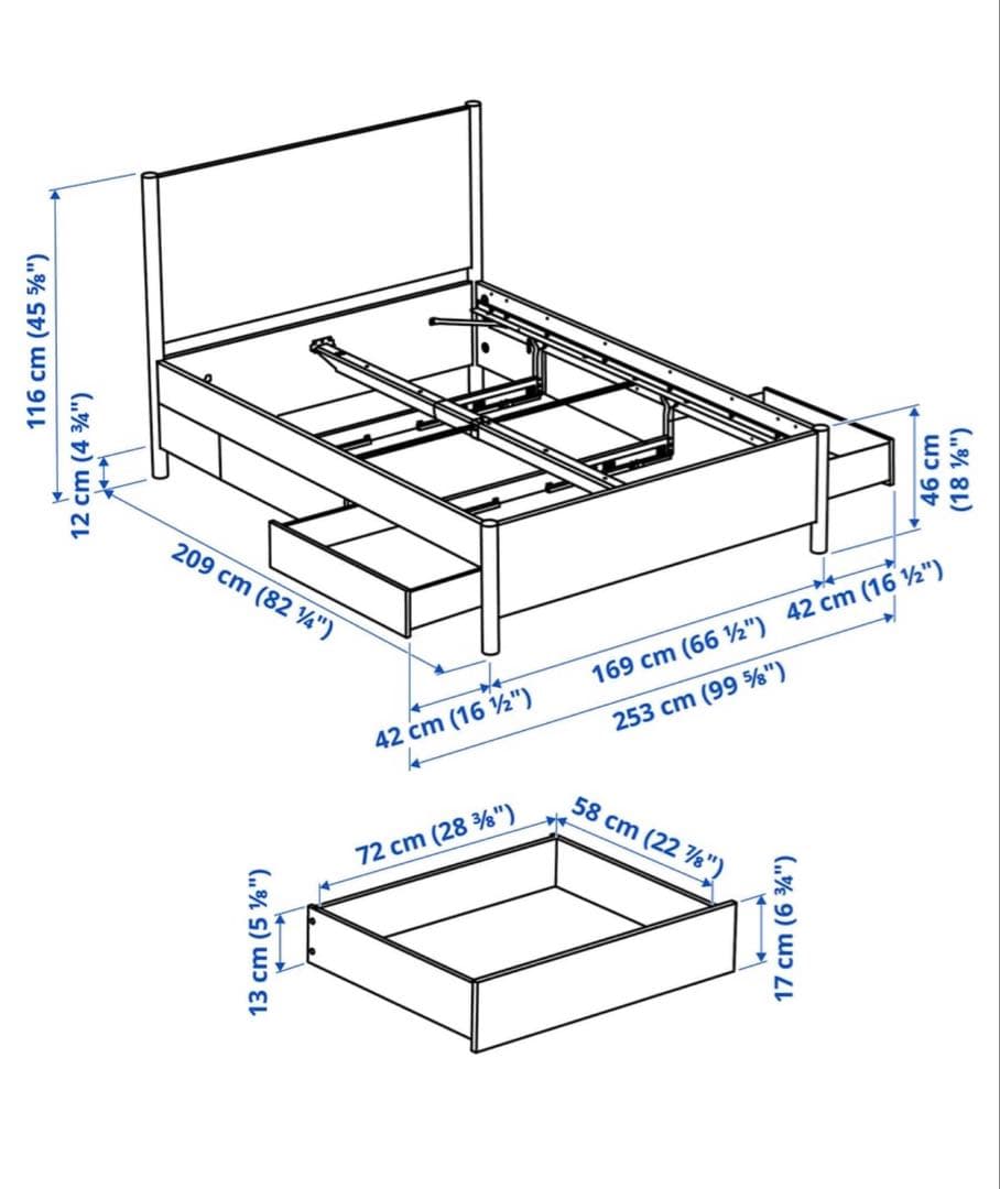【 IKEA】TONSTADトンスタード ベッドフレーム収納付160x200cm