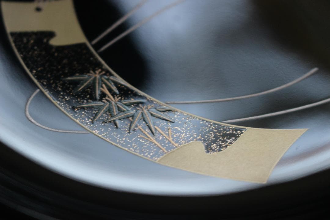 デッドストック！極上黒漆に優美な短冊蒔絵の映える銘々皿6点（検輪島塗蒔絵皿銘々皿