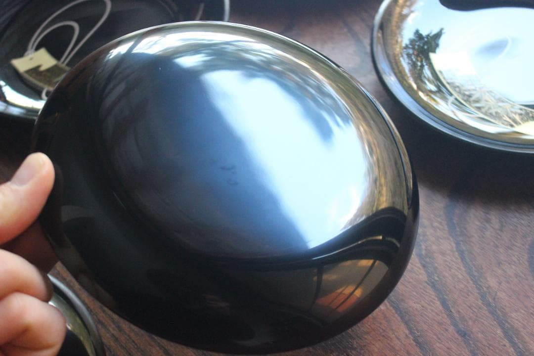 デッドストック！極上黒漆に優美な短冊蒔絵の映える銘々皿6点（検輪島塗蒔絵皿銘々皿