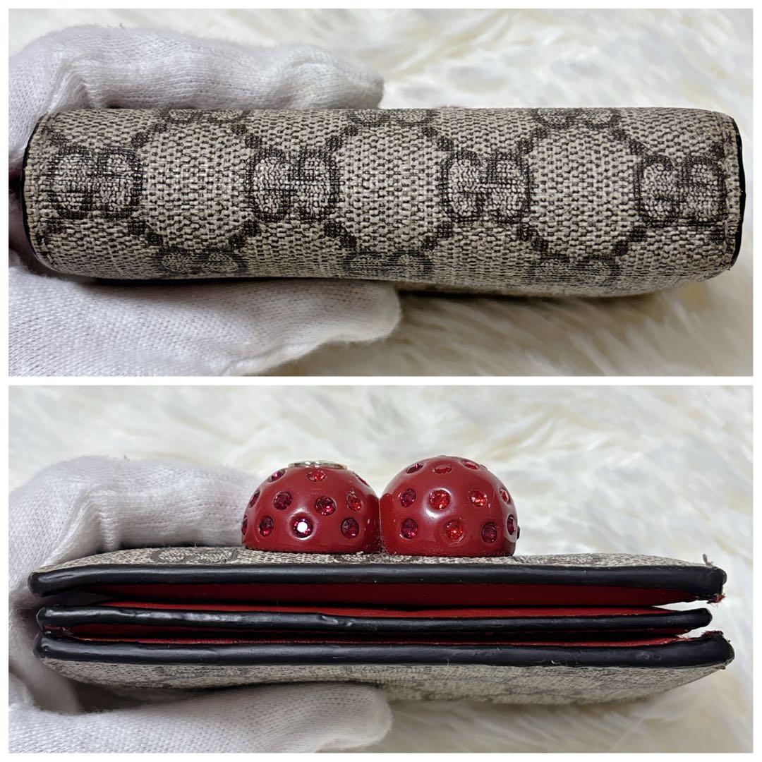 GUCCI ストーン抜けなし チェリー さくらんぼ 二つ折り財布 GG柄