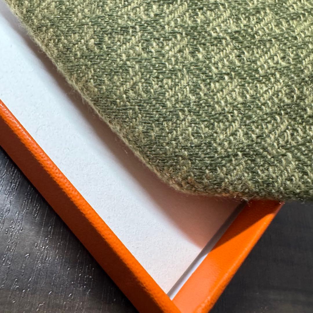 最高級 HERMES カシミヤ100% ヘリンボーン ネクタイ オリーブグリーン