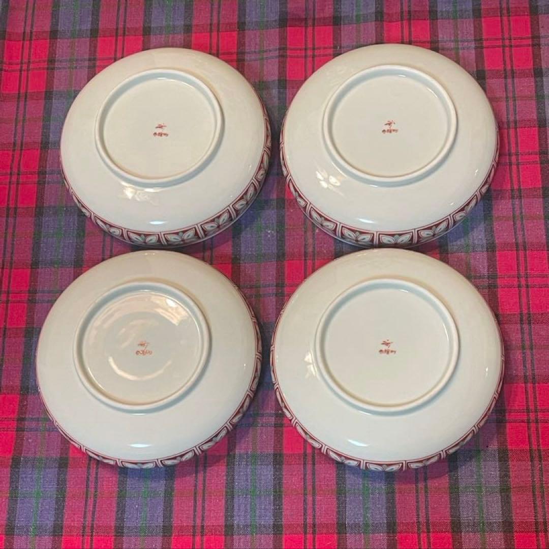 香蘭社　赤繪町工房　取り皿深皿5枚。花柄小鉢(小皿)5枚。10個セット，未使用。