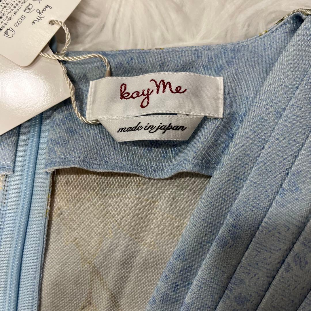 kay me シルク100%花あさぎ ワンピース 11号　定価8万　未使用タグ付