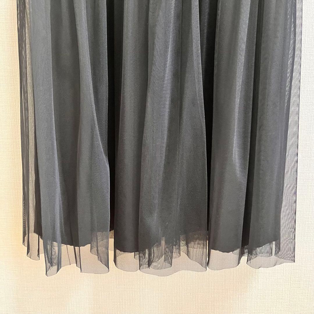 オケージョン　チュールワンピース シースルー袖ロングワンピース　ブラック