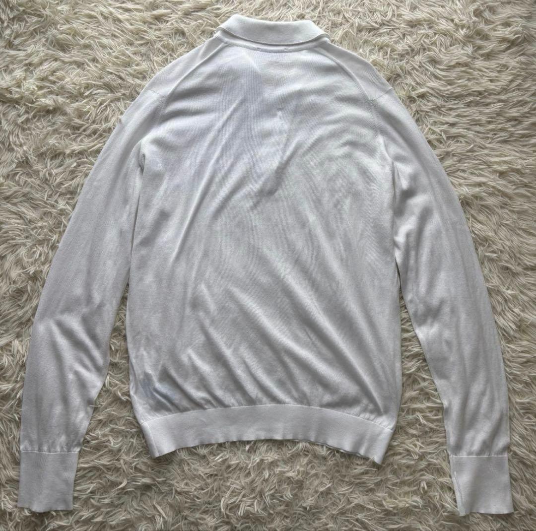 ジョンスメドレー　FINCHLEY長袖コットンニットポロシャツ白　ホワイト