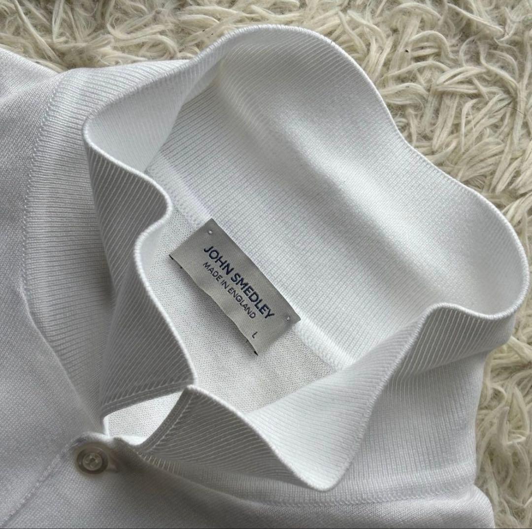 ジョンスメドレー　FINCHLEY長袖コットンニットポロシャツ白　ホワイト