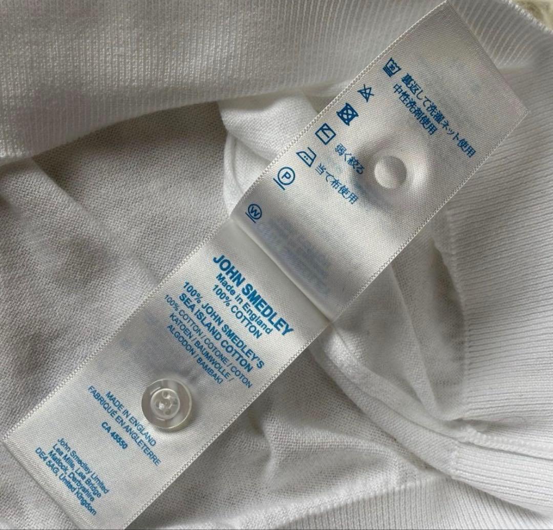 ジョンスメドレー　FINCHLEY長袖コットンニットポロシャツ白　ホワイト