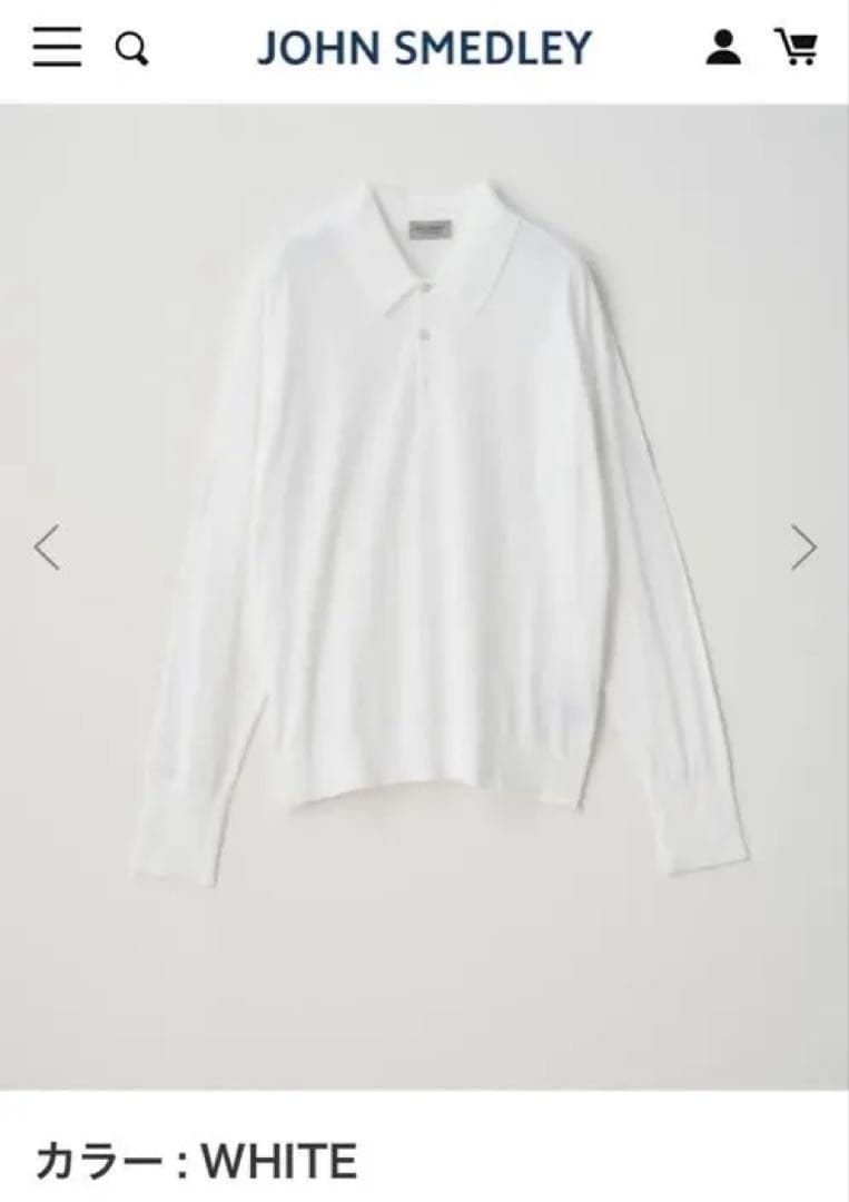 ジョンスメドレー　FINCHLEY長袖コットンニットポロシャツ白　ホワイト