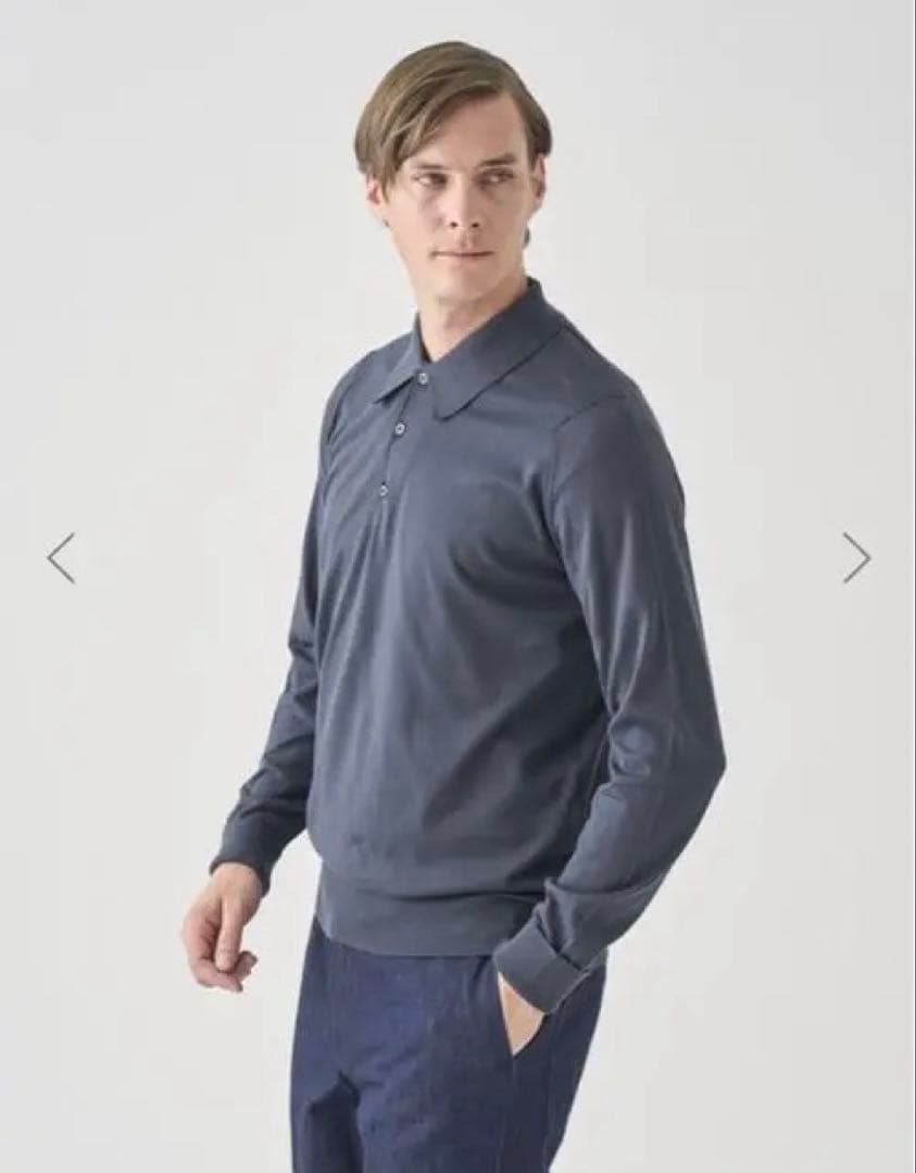 ジョンスメドレー　FINCHLEY長袖コットンニットポロシャツ白　ホワイト