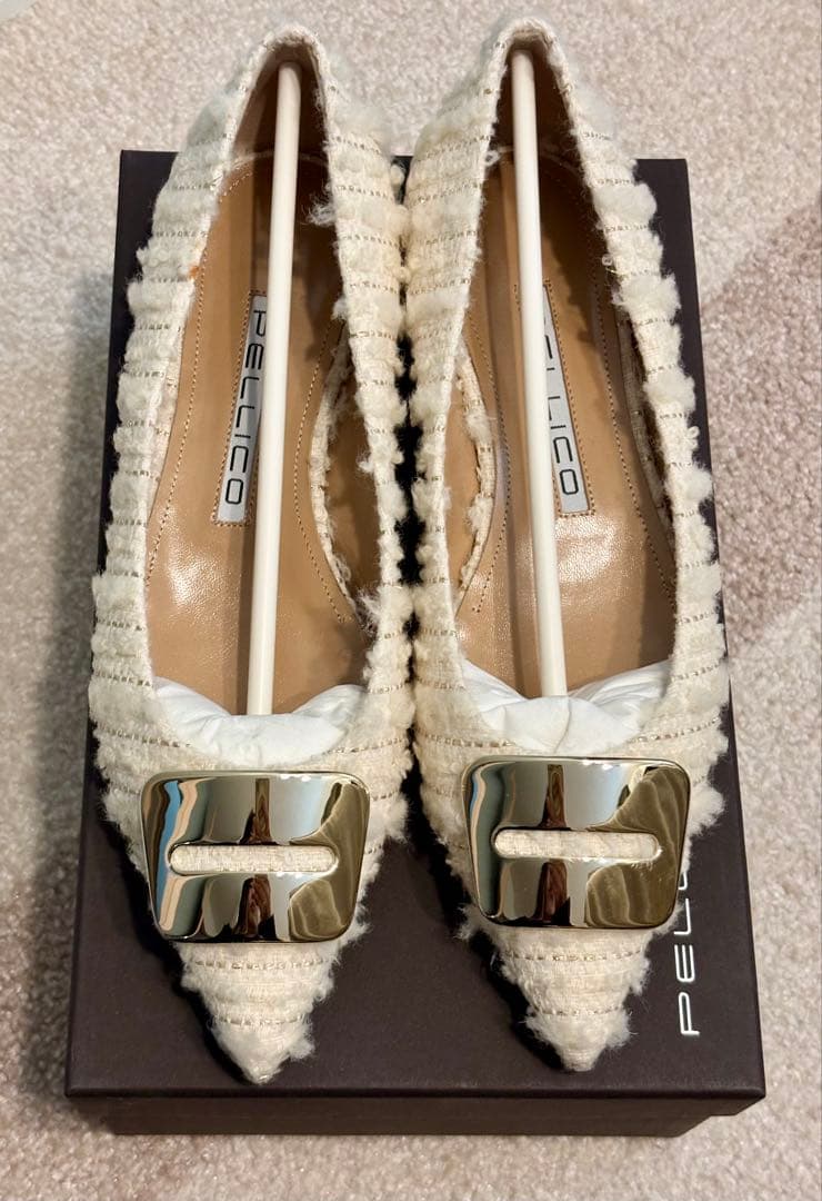 ペリーコ　フラットシューズ 38 ツイード　ホワイト