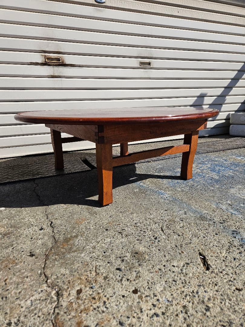 日本のアンティーク 木製のちゃぶ台 折り畳み フォールディング 丸テーブル 座卓