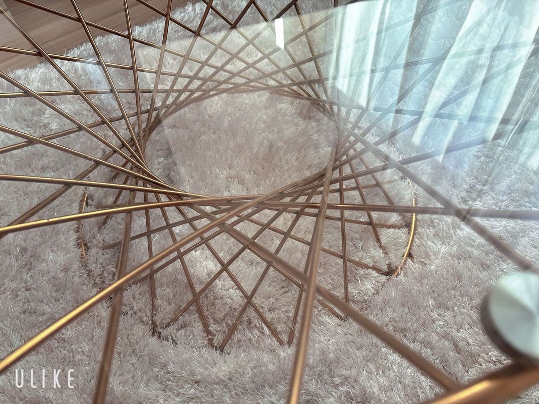 Francfranc 円形マーリアコーヒーテーブル ガラスゴールドフレーム