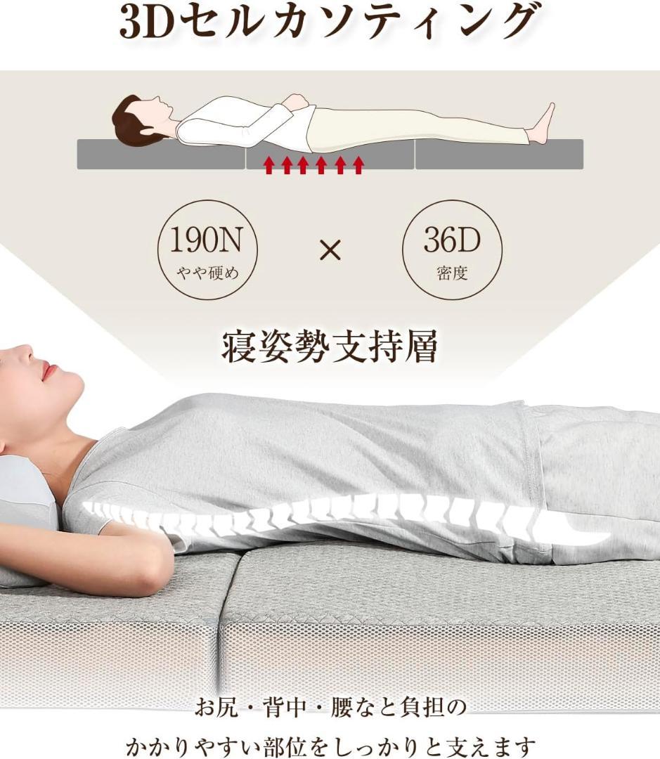 三つ折りマットレス セミダブル　厚み10cm 190N やや硬め　ブラック