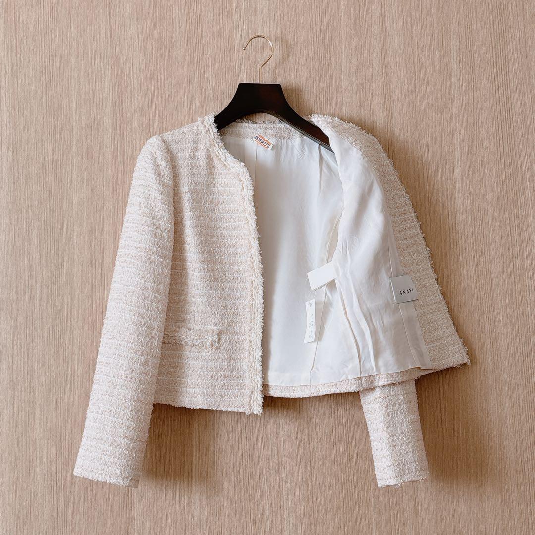 【1170】アナイ　フラッグラメツイードノーカラージャケット　フォーマル　38