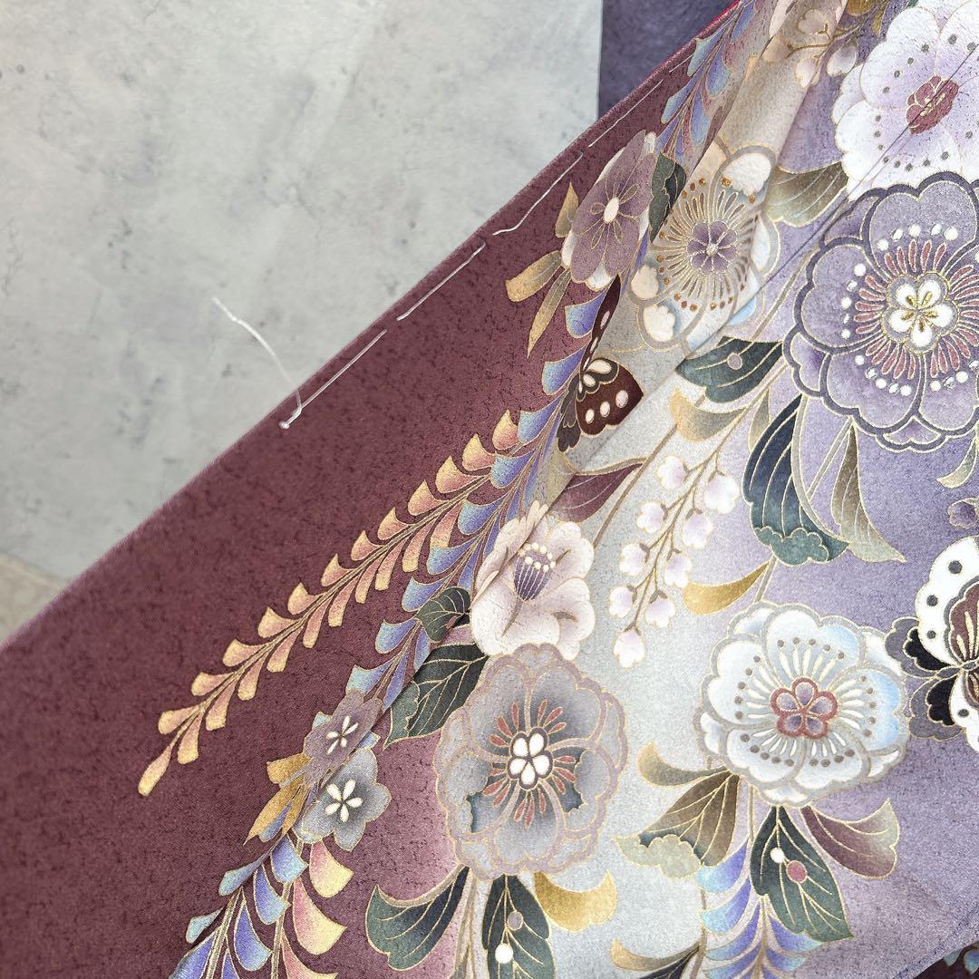 振袖　フルセット　正絹　辻が花　帯　襟　レース　薄紫　成人式　m3