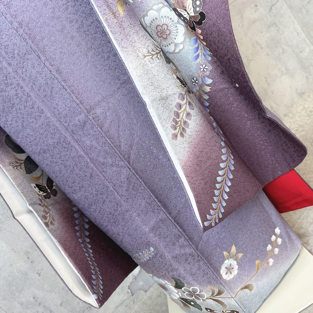 振袖　フルセット　正絹　辻が花　帯　襟　レース　薄紫　成人式　m3