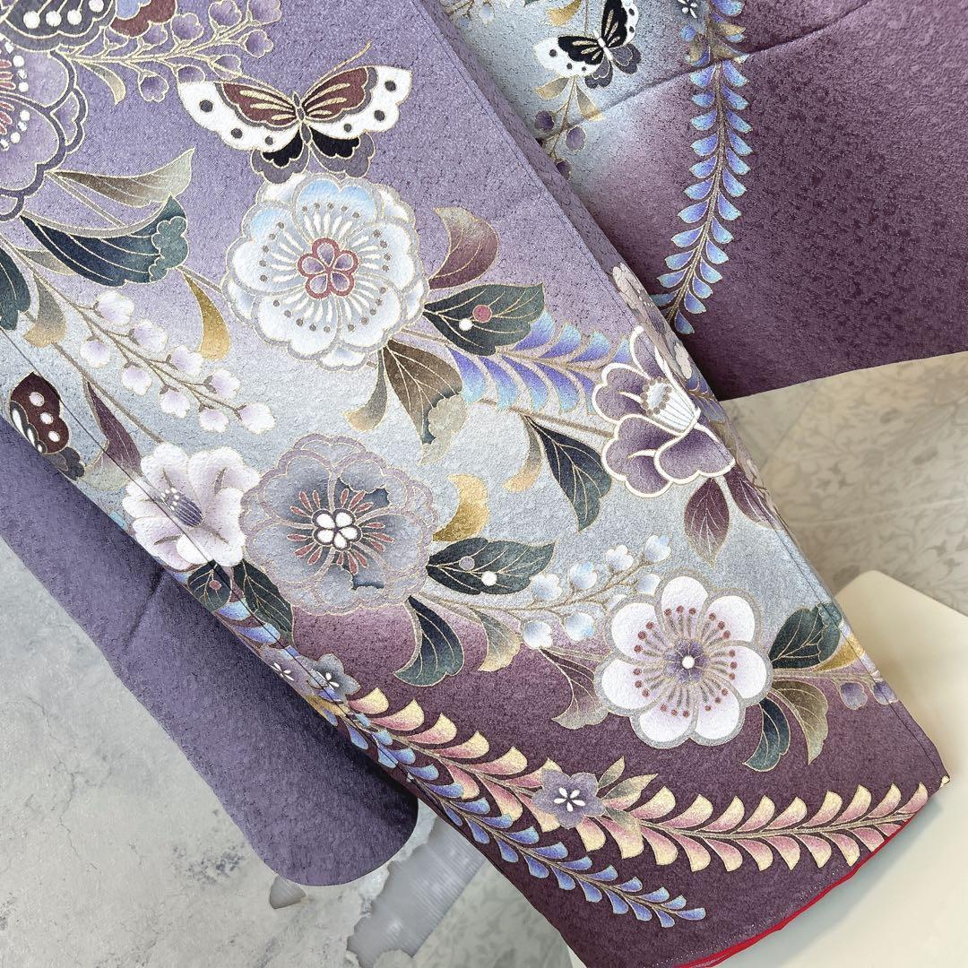 振袖　フルセット　正絹　辻が花　帯　襟　レース　薄紫　成人式　m3