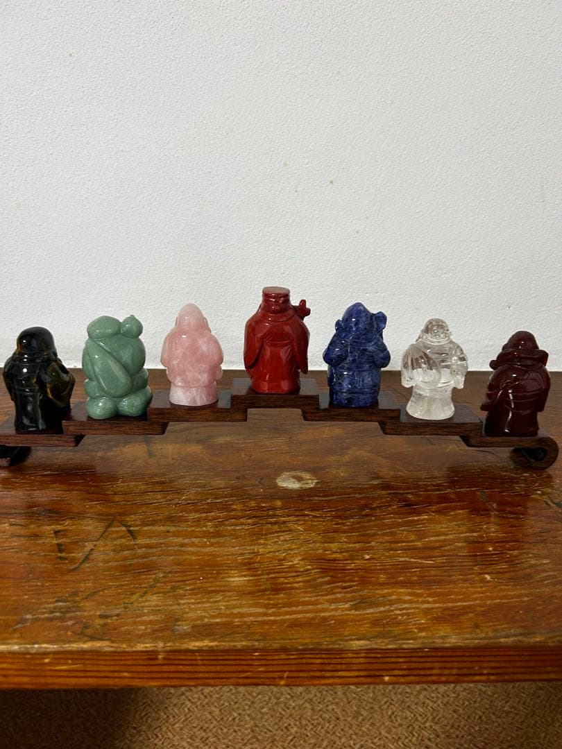 昆*庚様 七福神 天然石置物7体セット　超美品