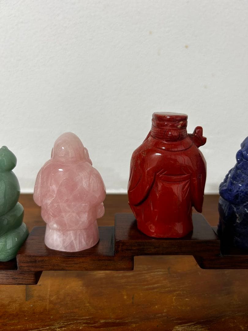 昆*庚様 七福神 天然石置物7体セット　超美品
