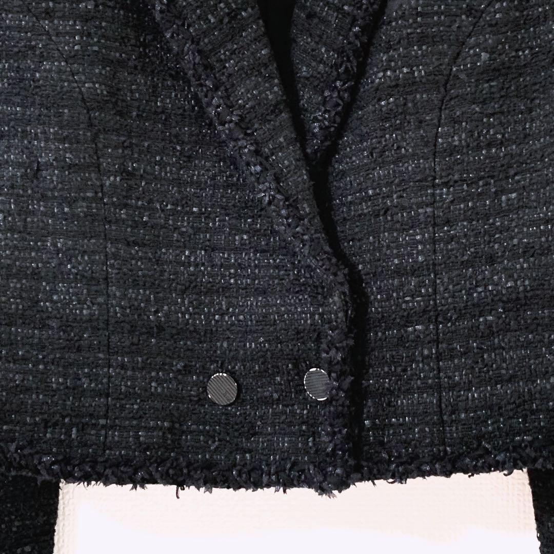 美品⭐️ショート丈 ツイードジャケット Rene TISSUE ボタン 黒 36