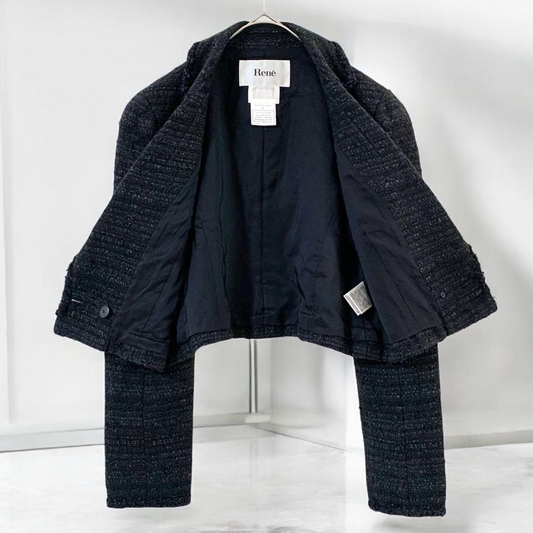 美品⭐️ショート丈 ツイードジャケット Rene TISSUE ボタン 黒 36