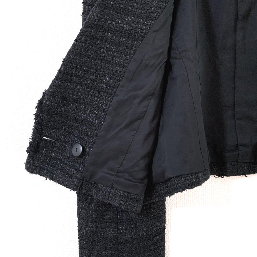 美品⭐️ショート丈 ツイードジャケット Rene TISSUE ボタン 黒 36