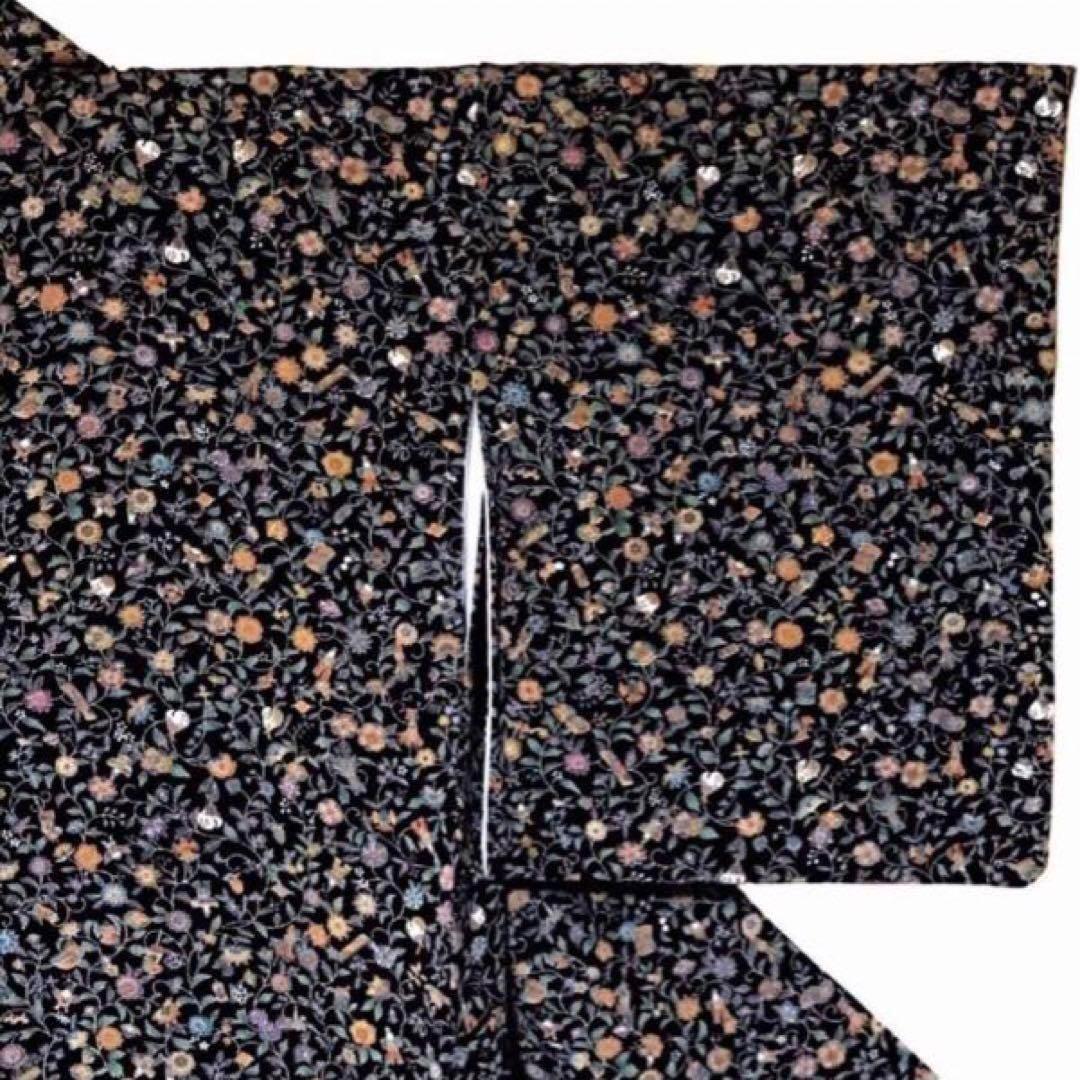 更紗縮緬 小紋 ちりめん 着物 正絹 和服 レトロモダン