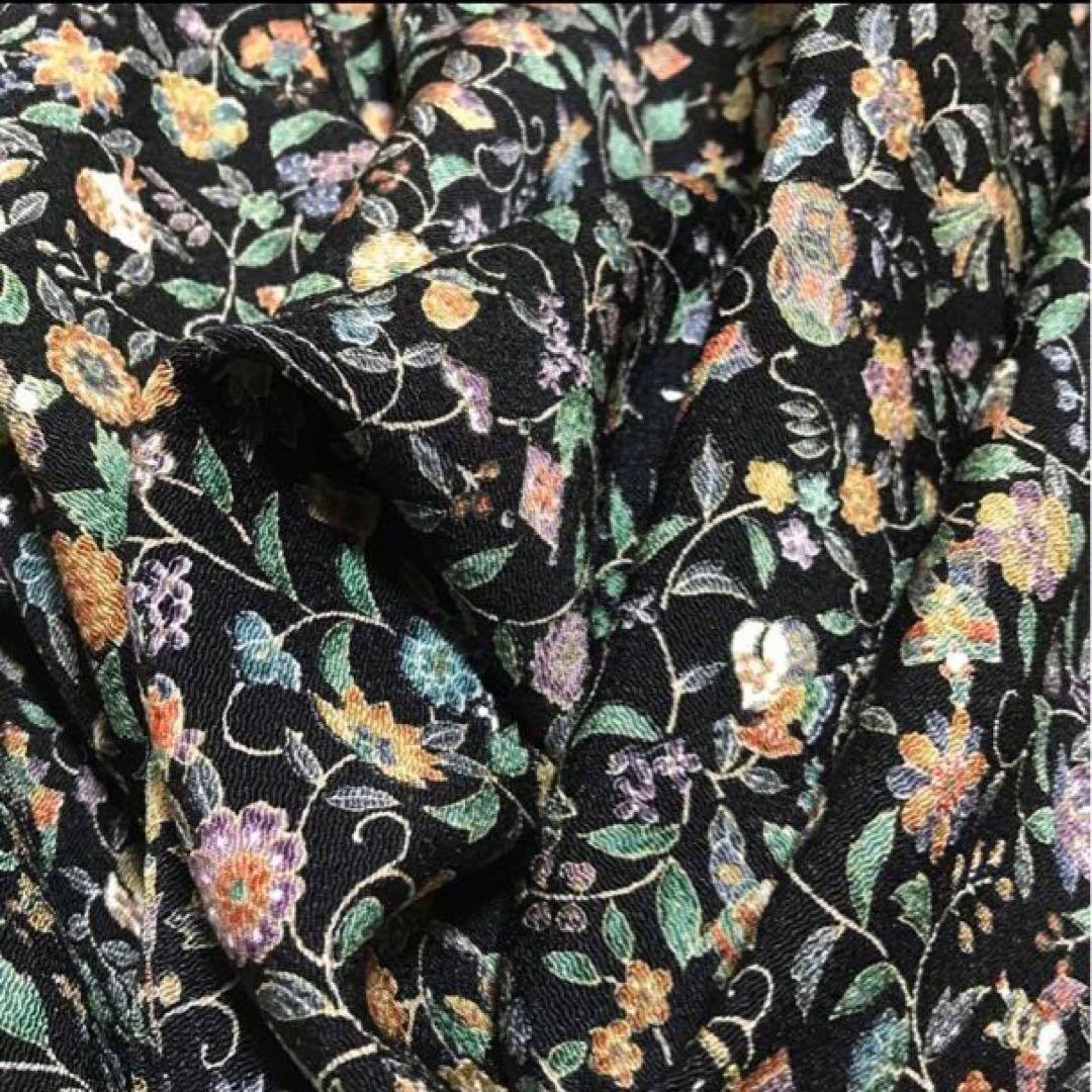 更紗縮緬 小紋 ちりめん 着物 正絹 和服 レトロモダン