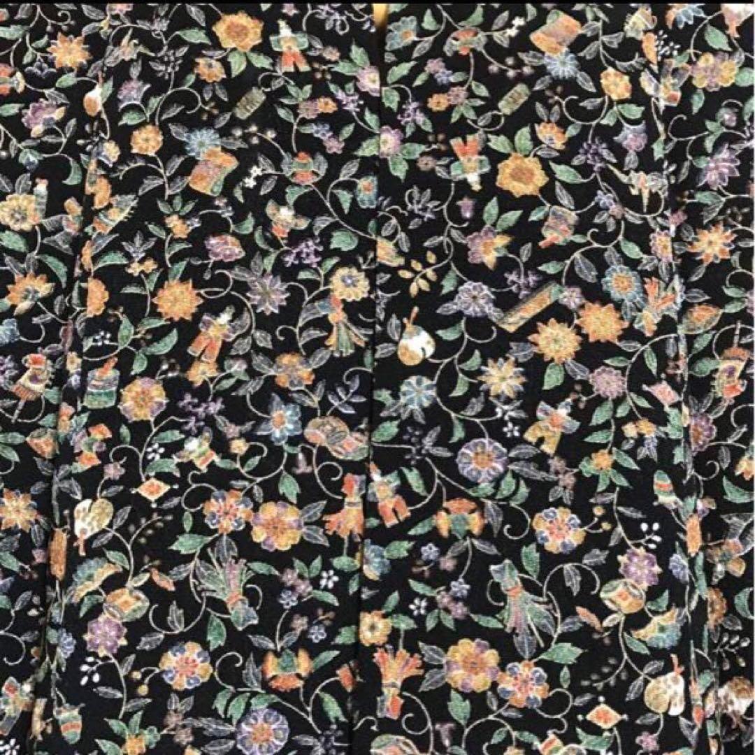 更紗縮緬 小紋 ちりめん 着物 正絹 和服 レトロモダン