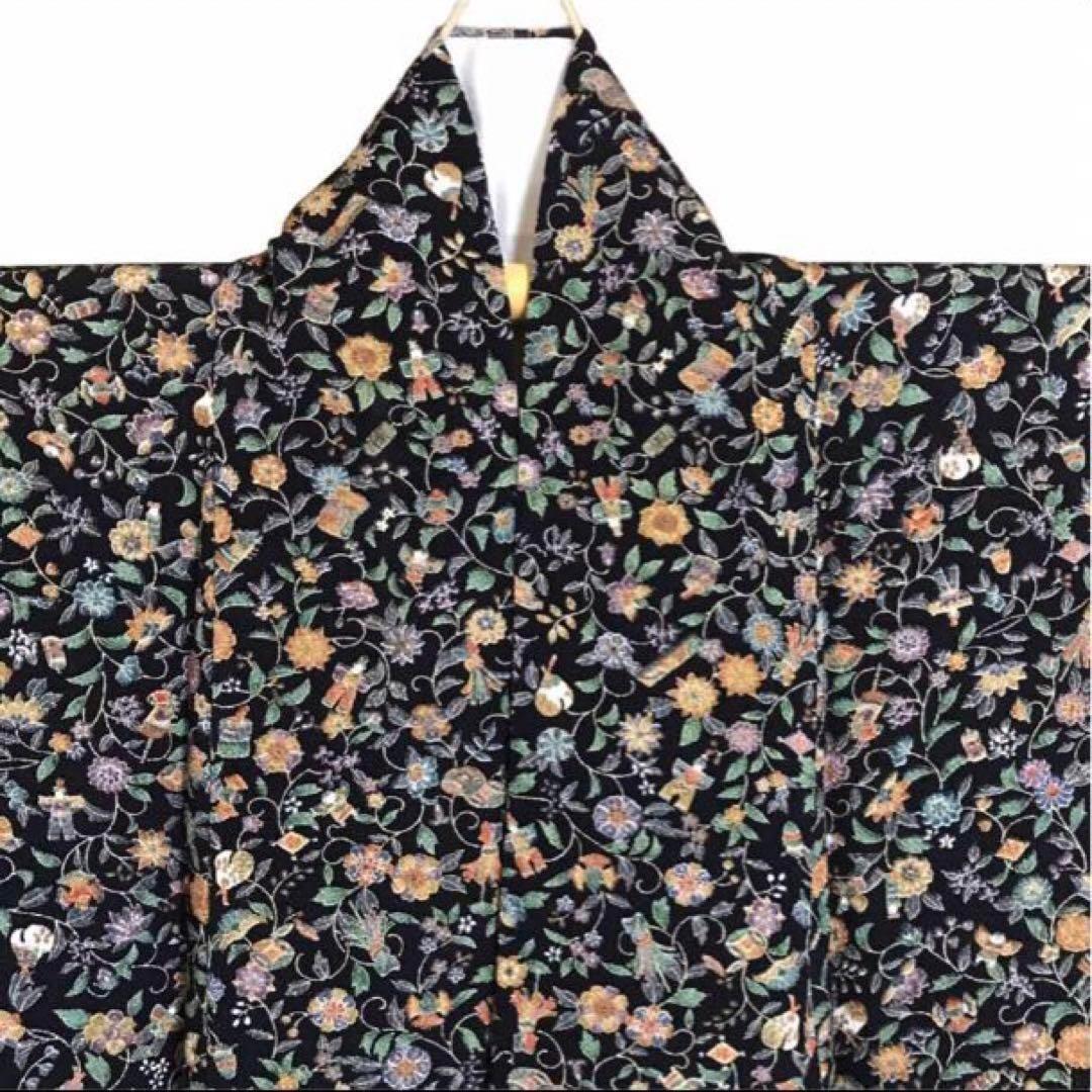 更紗縮緬 小紋 ちりめん 着物 正絹 和服 レトロモダン