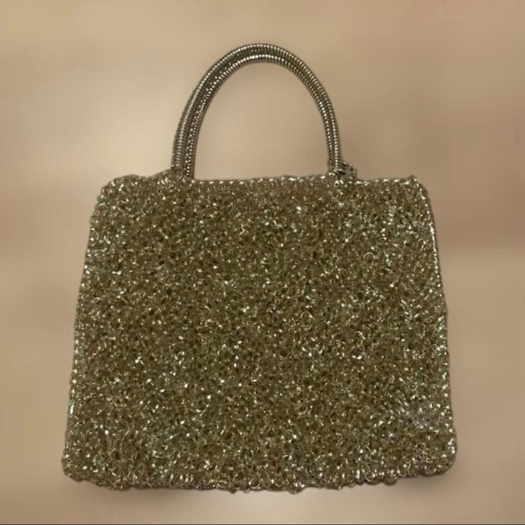 アンテプリマ　ワイヤーバッグ　スクエア　ミディアム　シルバーゴールド　鞄