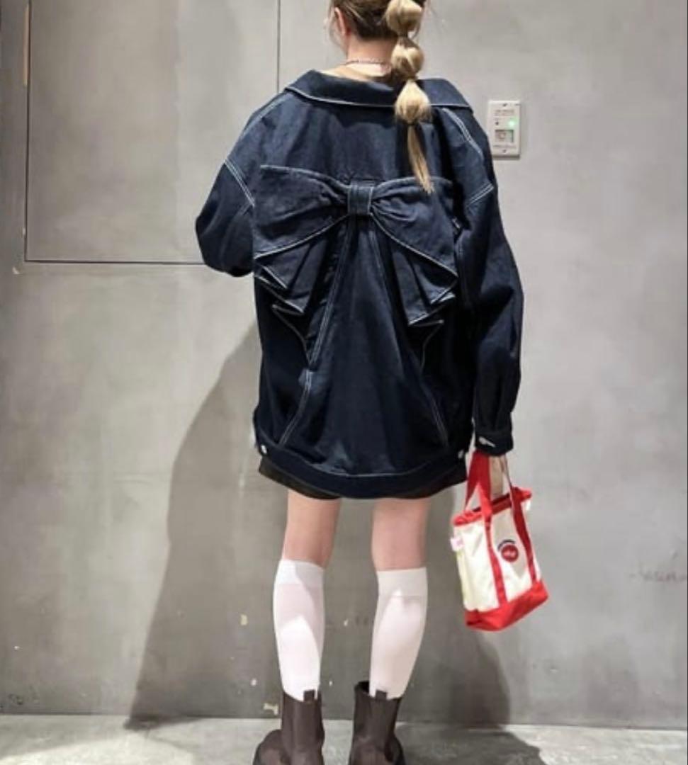 新品 ロデオクラウンズワイドボウル ビッグリボンデニムジャケット ワンウォッシュ