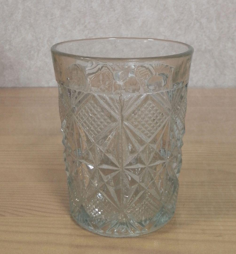 大正〜昭和初期 プレスガラス 幾何学文様 水飲みコップ