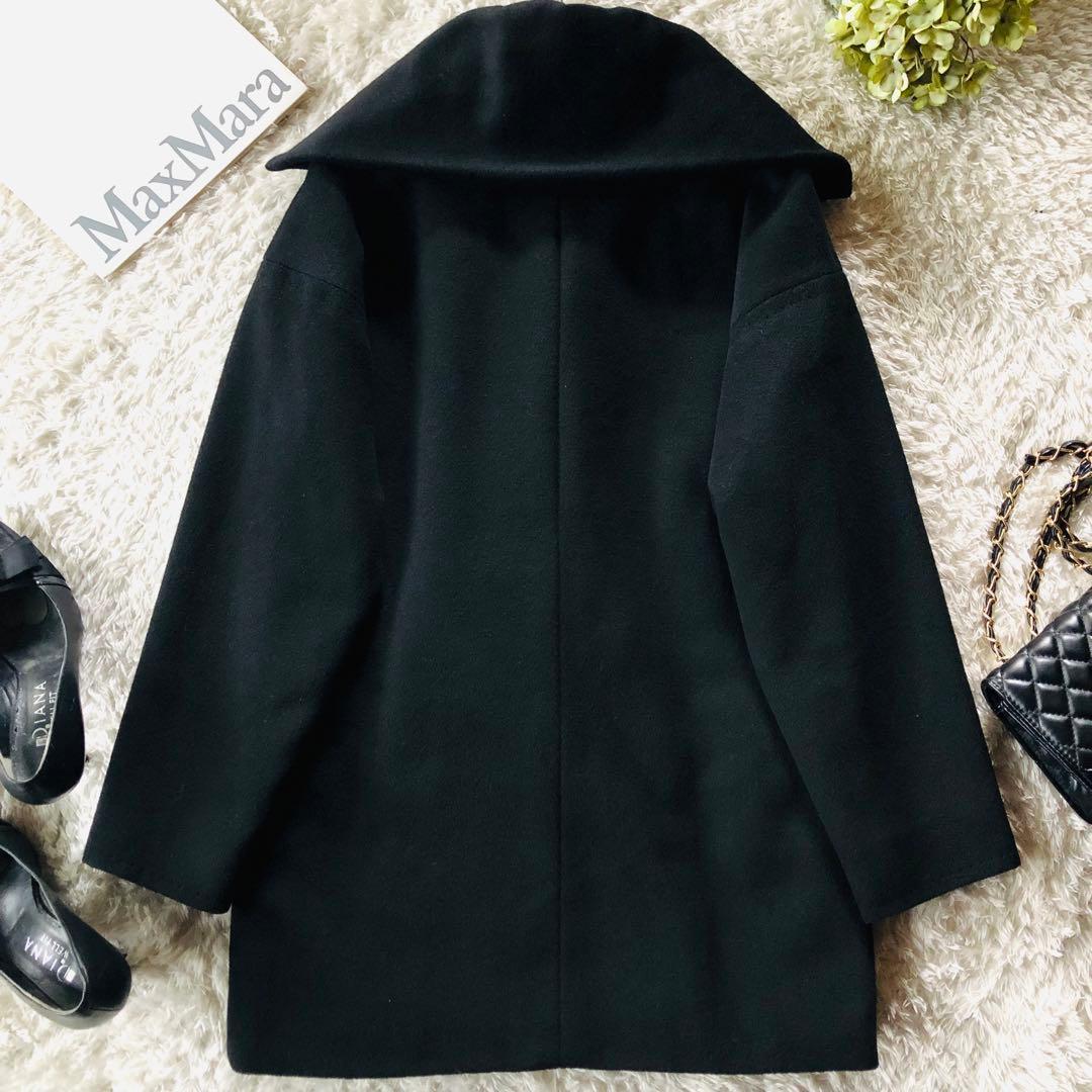 美品✨マックスマーラ カシミヤ混コート ビッグカラー 白タグ ブラック 40