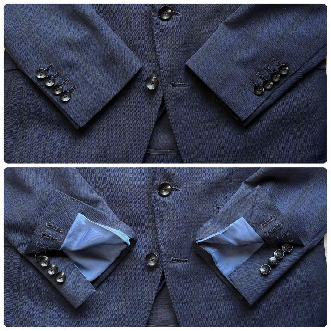 美品 SUIT SELECT スリーピース チェック 本切羽 濃紺 A4