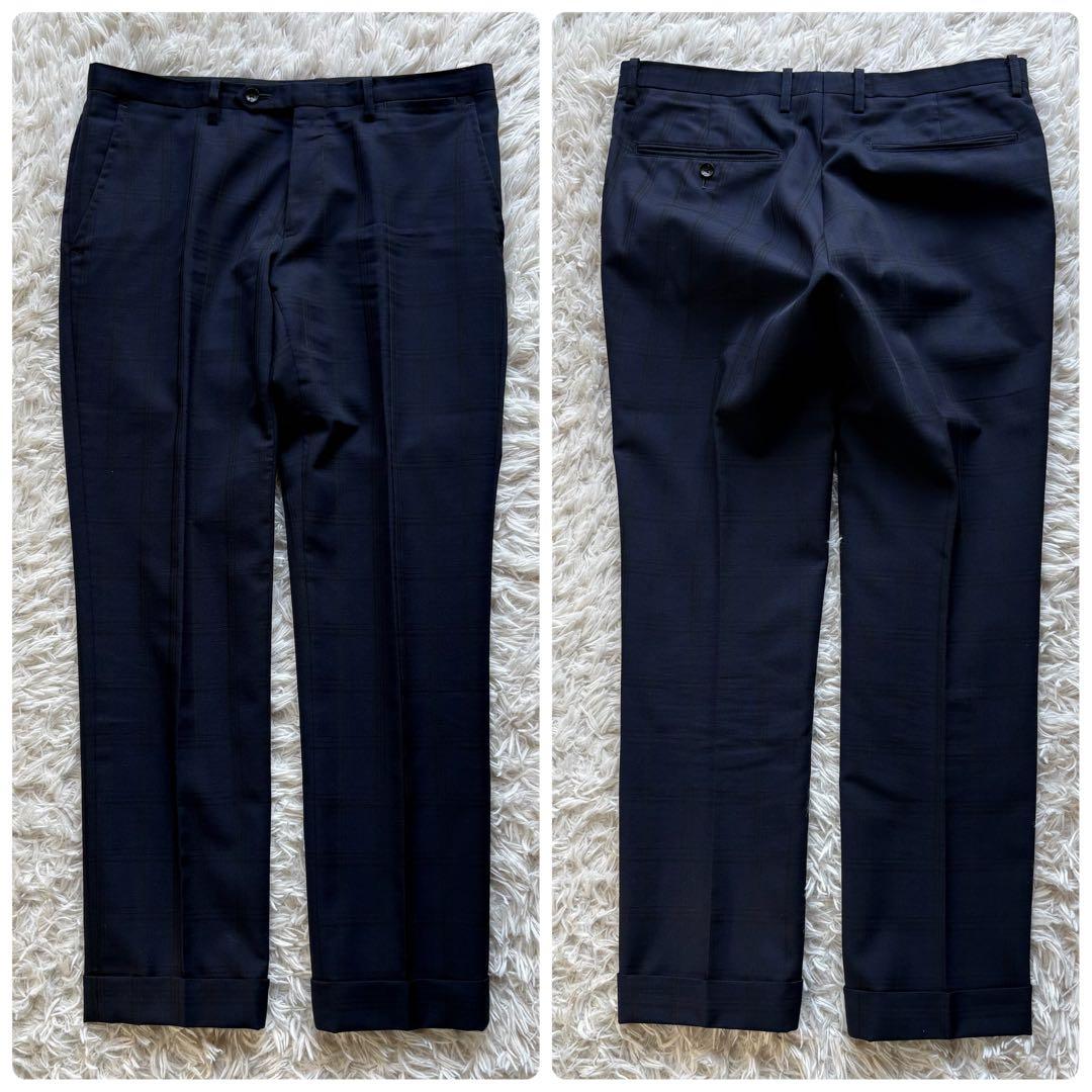 美品 SUIT SELECT スリーピース チェック 本切羽 濃紺 A4