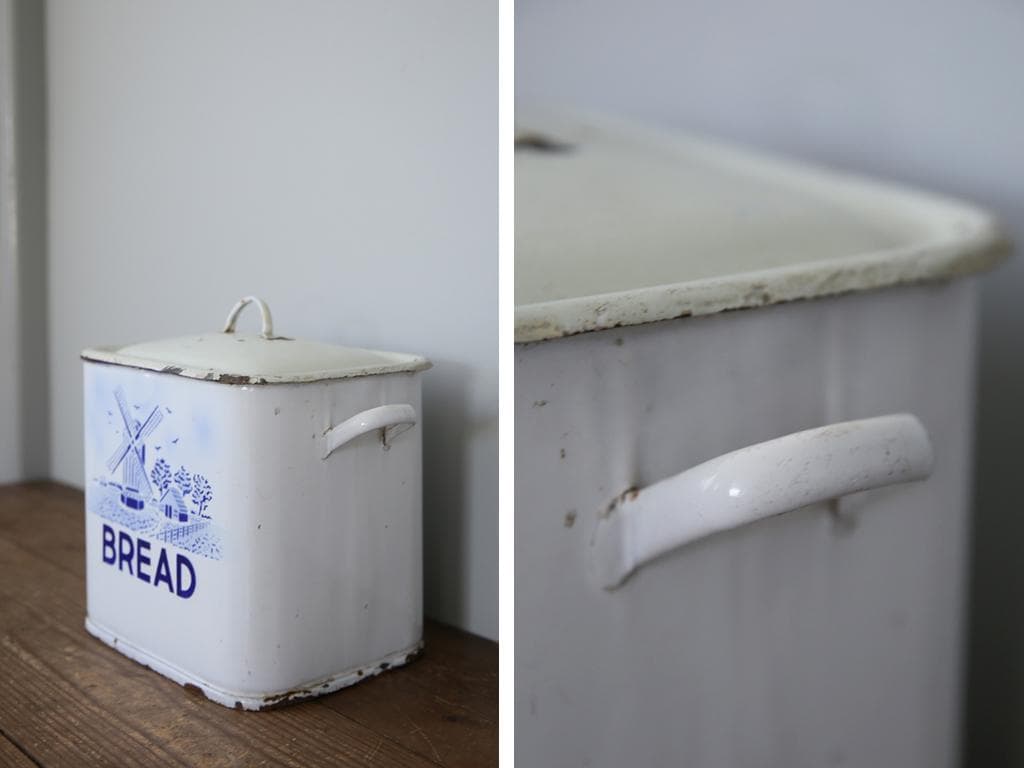 英国アンティーク琺瑯製ブレッド缶/ホーローキャニスター/米びつ(83-243)