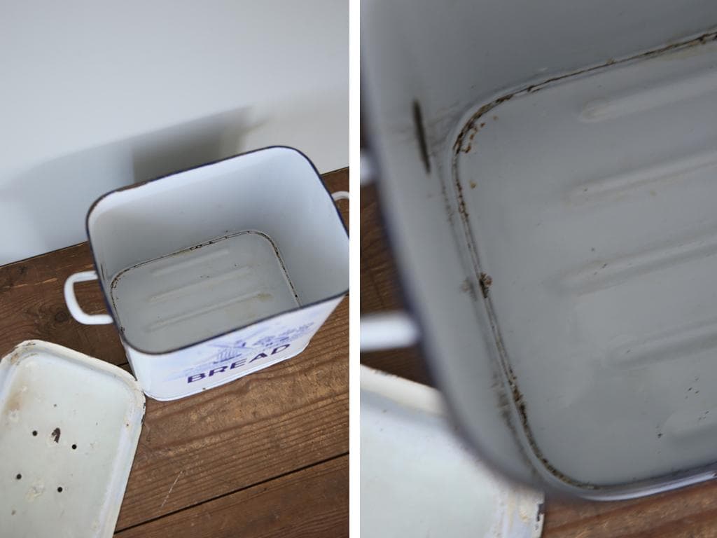 英国アンティーク琺瑯製ブレッド缶/ホーローキャニスター/米びつ(83-243)