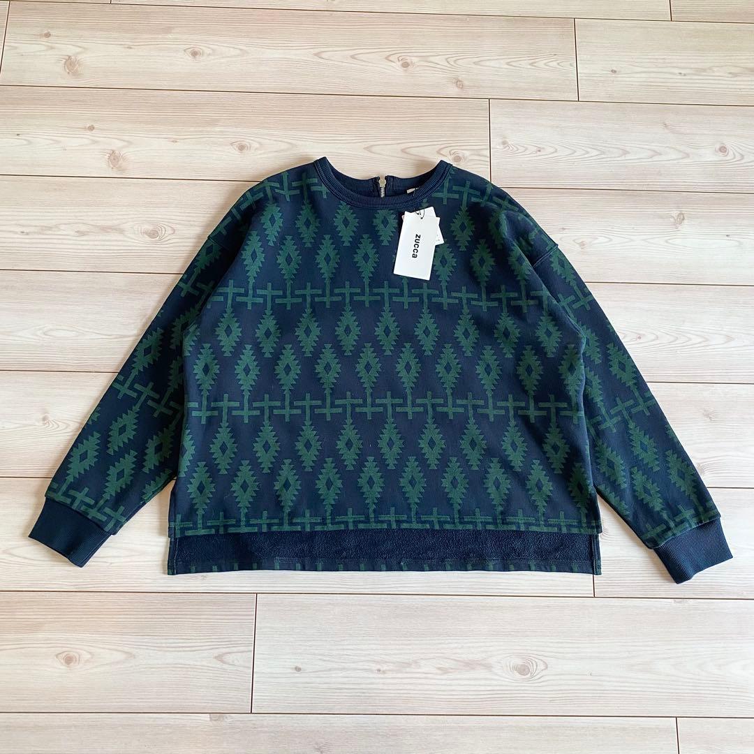 未使用タグ付 2025SS ZUCCa ブロックプリントスウェット M ネイビー